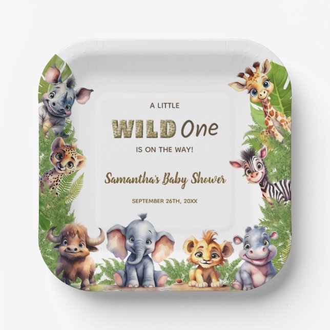 Safari Baby Shower Wild One Jungle  Paper Plates (Front)
