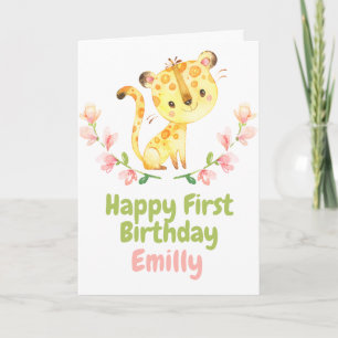 Safari Baby tiger Girl Happy 1st Birthday Card