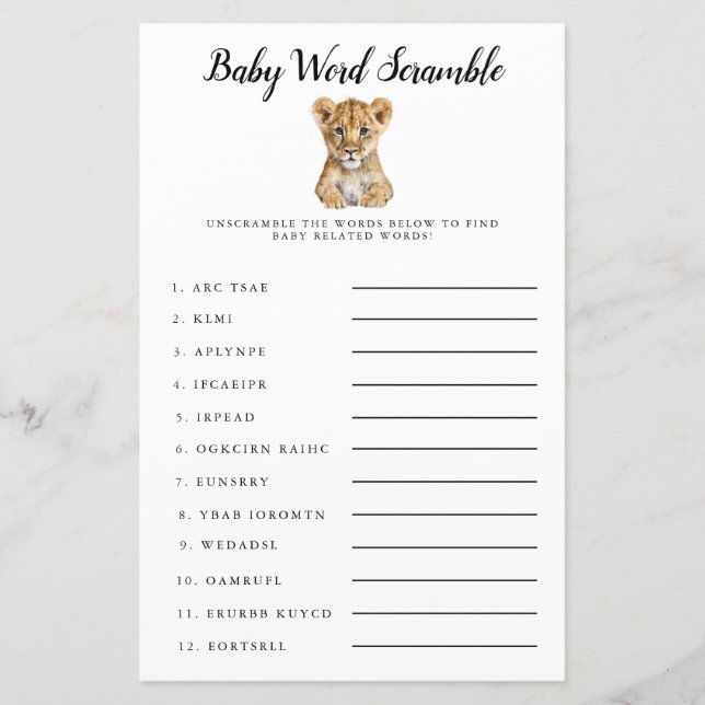 Safari Baby Word Scramble Game (Front)