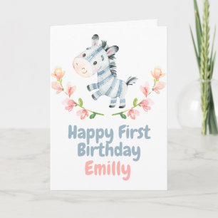 Safari Baby Zebra Jungle Happy 1st Birthday Card