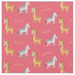 Safari Baby Zebras and Giraffes Custom Name Fabric
