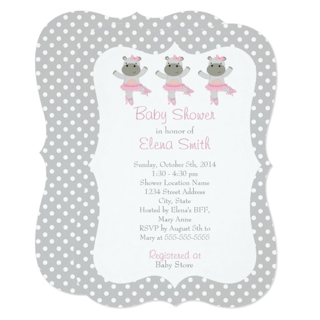 Safari Ballerina Gray Polka Dot Baby Shower Invitation