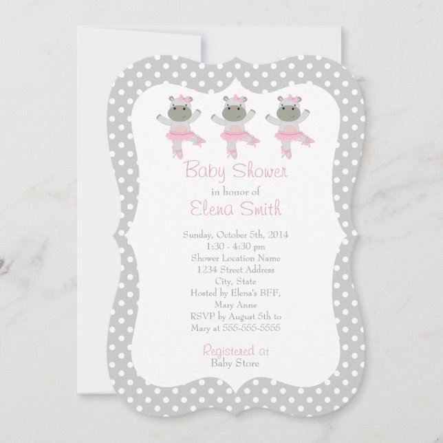 Safari Ballerina Gray Polka Dot Baby Shower Invitation (Front)
