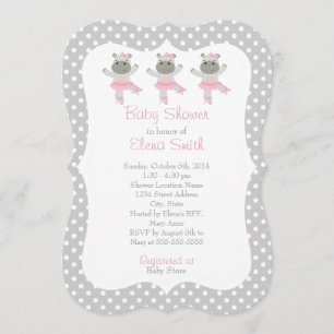 Safari Ballerina Gray Polka Dot Baby Shower Invitation