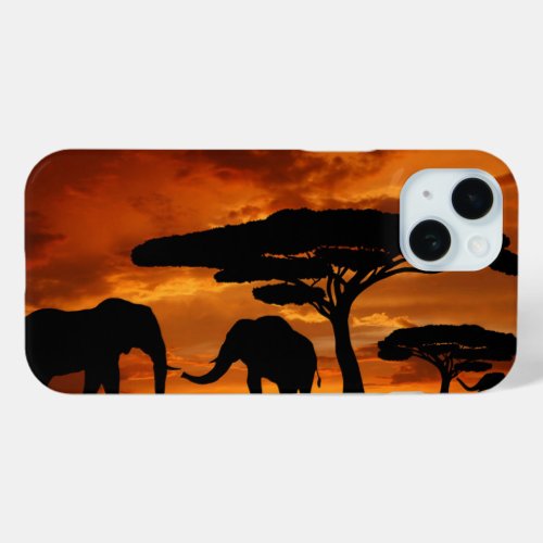 Safari Baobab tree sunset elephant silhouette iPhone 15 Case