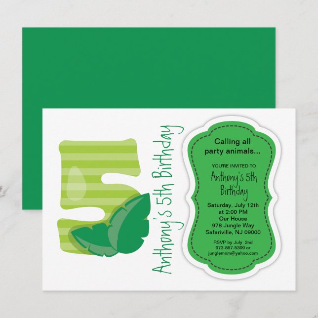 Safari Big Five To Celebrate His 5th Birthday Invitation (Front/Back)