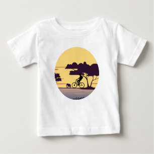 Safari Bike Ride at Sunset – Cyclist and Elephant Baby T-Shirt
