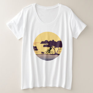 Safari Bike Ride at Sunset – Cyclist and Elephant  Plus Size T-Shirt