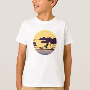 Safari Bike Ride at Sunset – Cyclist and Elephant T-Shirt