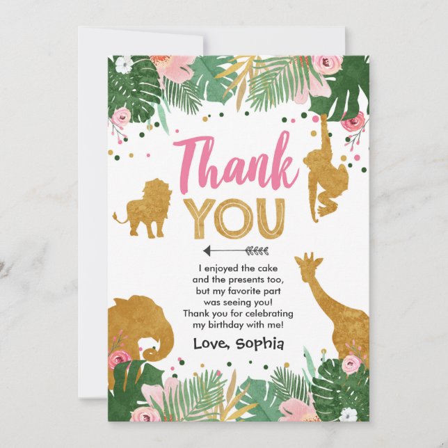 Safari birthday Animals Wild one Thank You Card (Front)
