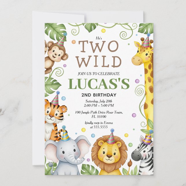 Safari Birthday Invitation Two Wild Boy Invitation (Front)