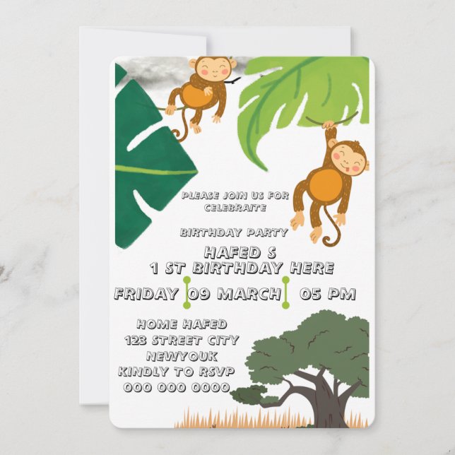 Safari Birthday Invitation, Wild One Birthday Boy  Invitation (Front)