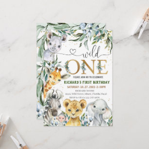Safari Birthday Invitation, Wild One BOY Party 1st Invitation