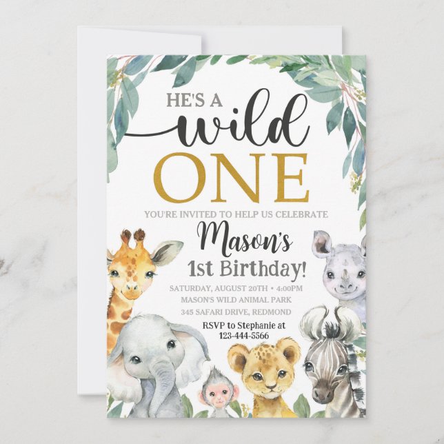 Safari Birthday Invitation Wild One Invitation (Front)
