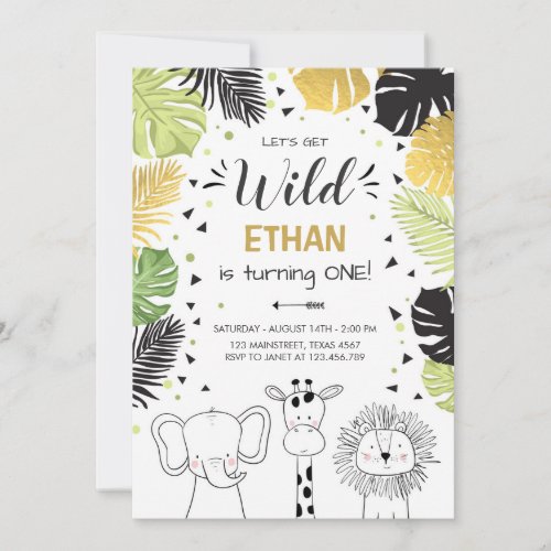 Safari Birthday Invitation Zoo Wild Jungle animals