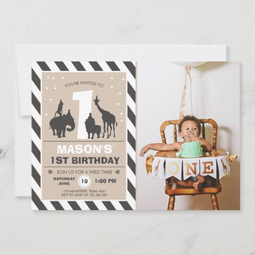 Safari Birthday Invitation Zoo Wild Jungle animals