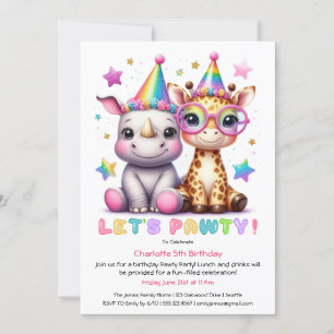 Safari Birthday party Adorable Rhino & Giraffe Invitation
