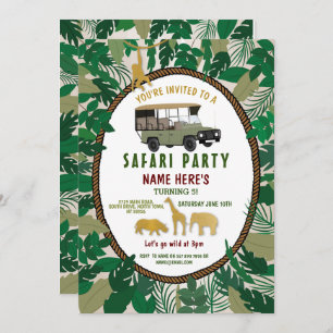 Safari Birthday Party Animals Wild Truck Jungle Invitation