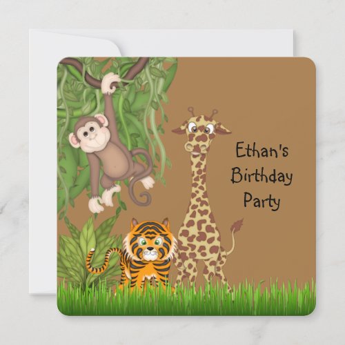 Boys Jungle Safari Birthday Party Invitations