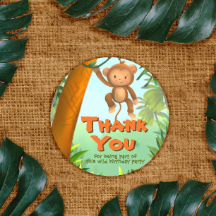 Safari Birthday Party - Monkey Classic Round Sticker