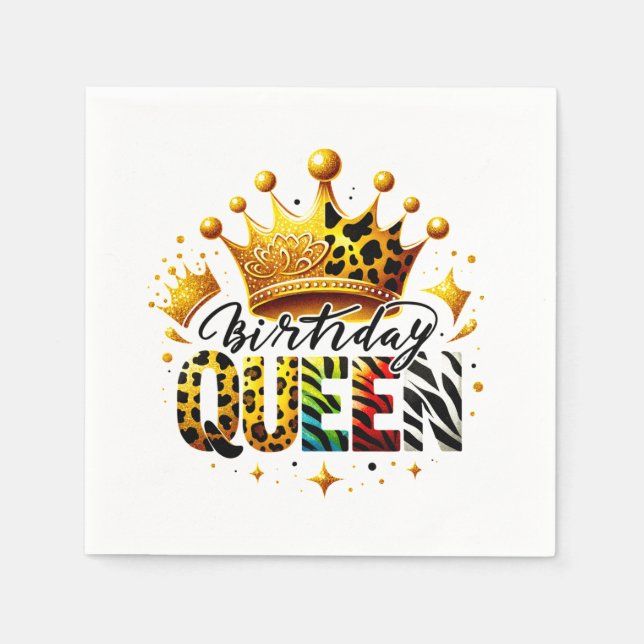 Safari Birthday Queen Crown Napkins (Front)