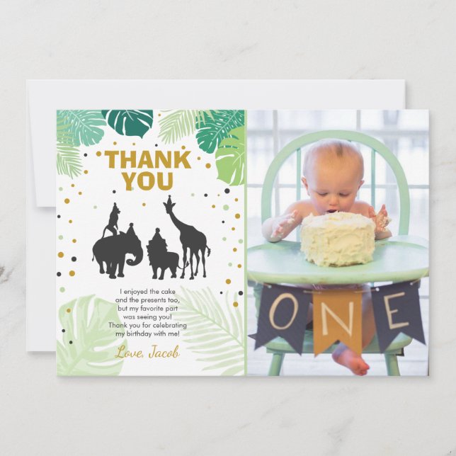 Safari birthday Thank You Card Animals Wild Zoo (Front)