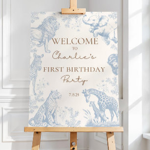 Safari Birthday Welcome Sign: Blue Toile, Jungle  Foam Board
