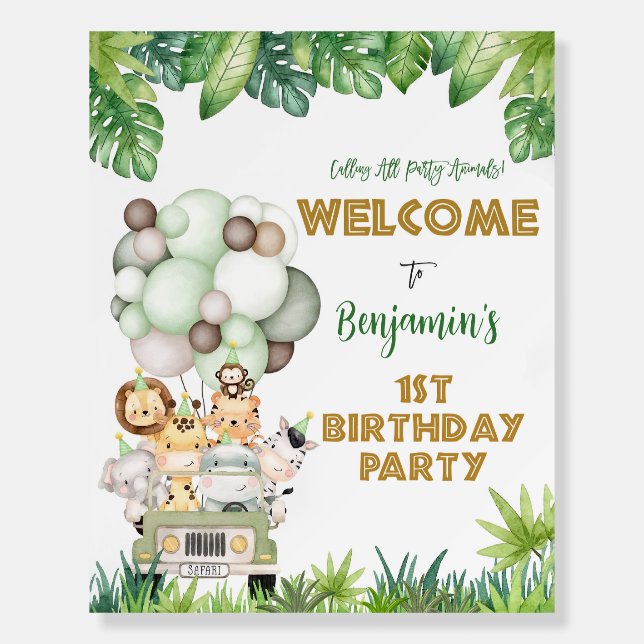 Safari Birthday Welcome Sign Boy 1st Birthday Deco (Front)