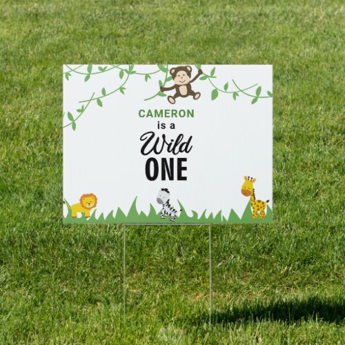 Safari Birthday Wild One Personalized Cute Kawaii Sign