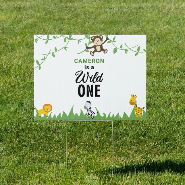 Safari Birthday Wild One Personalized Cute Kawaii Sign (Insitu)