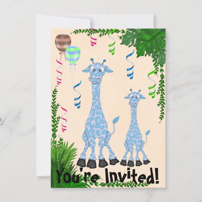 Safari Blue Giraffe Baby Shower Invitation (Front)