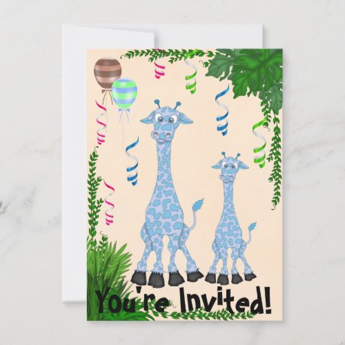 Safari Blue Giraffe Baby Shower Invitation