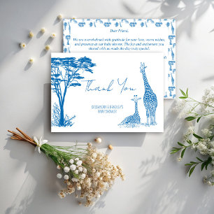 Safari blue toile giraffe baby shower thank you card