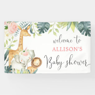 Safari blush pink floral girl baby shower backdrop banner