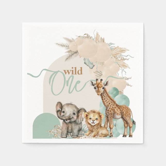 Safari Boho Balloon Boy 1st Birthday party Napkins (Front)