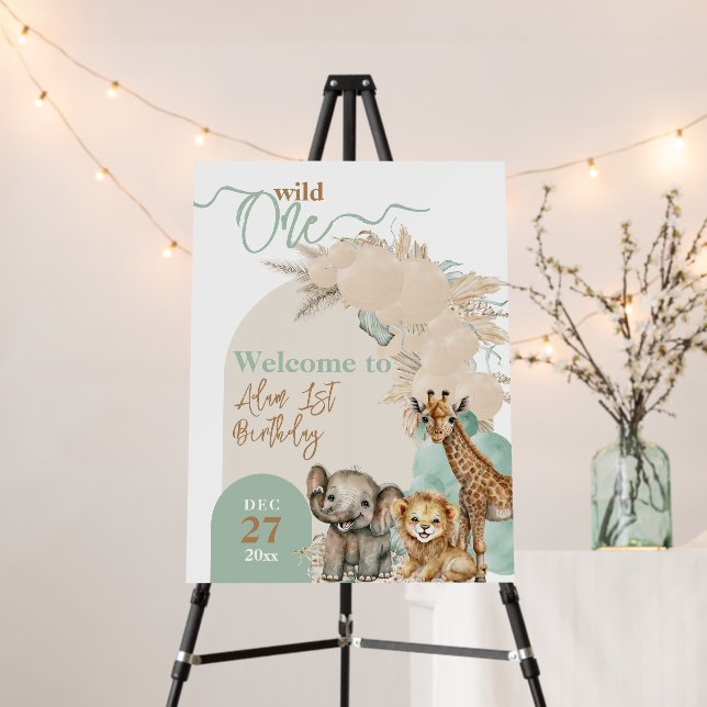 Safari Boho Balloon Boy 1st Birthday Photo welcome Foam Board (In Situ (Stand))