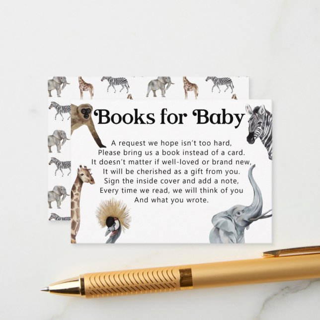 Safari Book Request for Baby Shower Invitation (Front/Back In Situ)