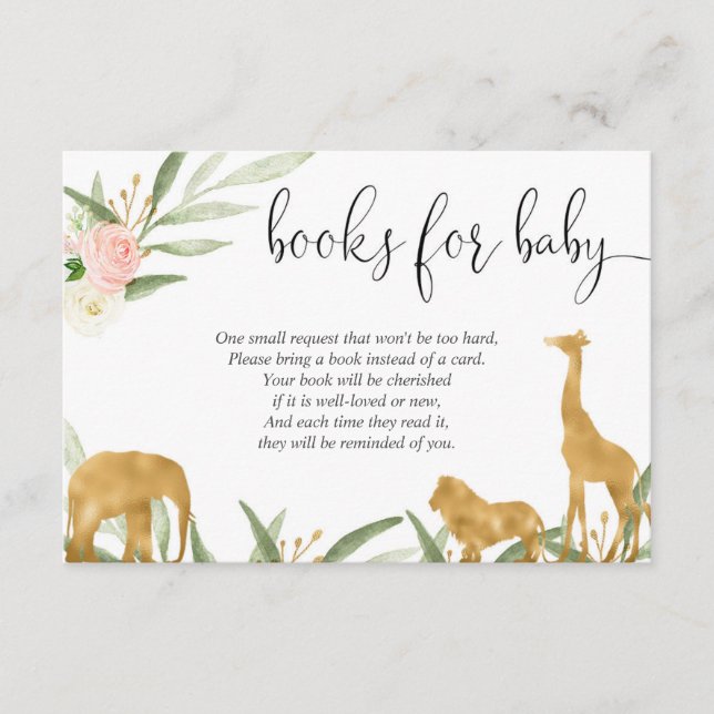 Safari book request girl baby shower book insert (Front)