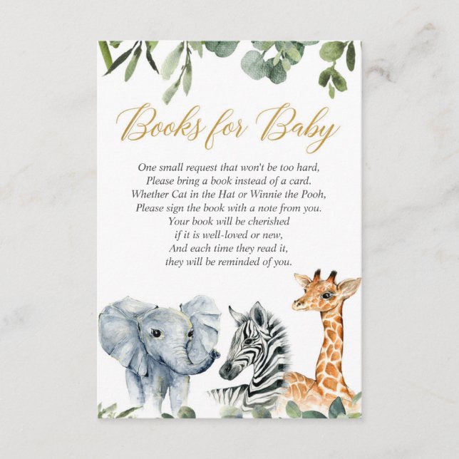 Safari book request, jungle zoo animals watercolor enclosure card (Front)