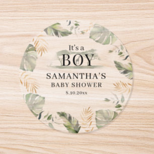 Safari Botanical Its a Boy Baby Shower Classic Round Sticker