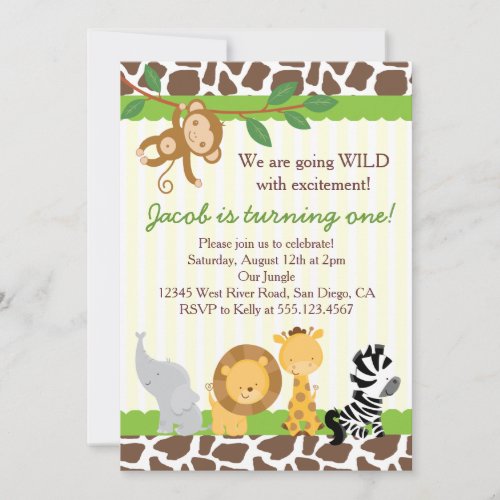 Safari Boy 1st Birthday Party Invitation