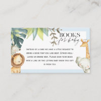 Safari boy Baby Shower books for baby insert card