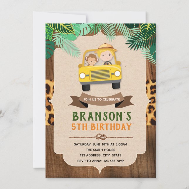 Safari boy birthday party Invitation (Front)
