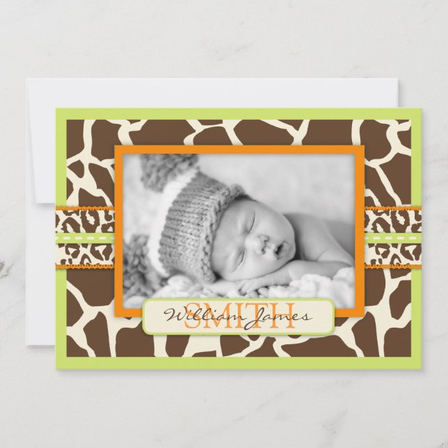 Safari Boy Green Announcement Card (Front)