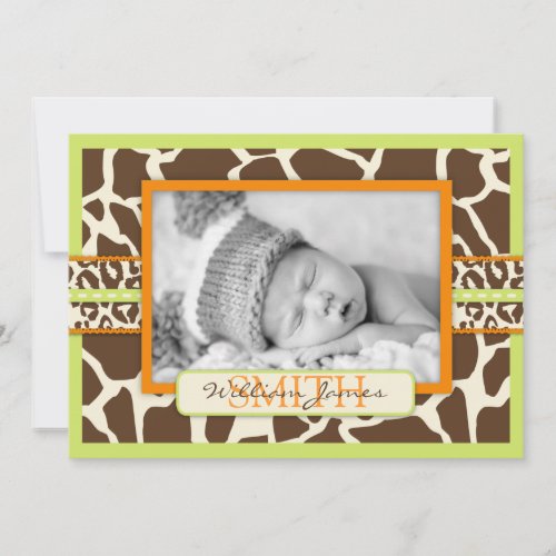 Safari Boy Green Announcement Card