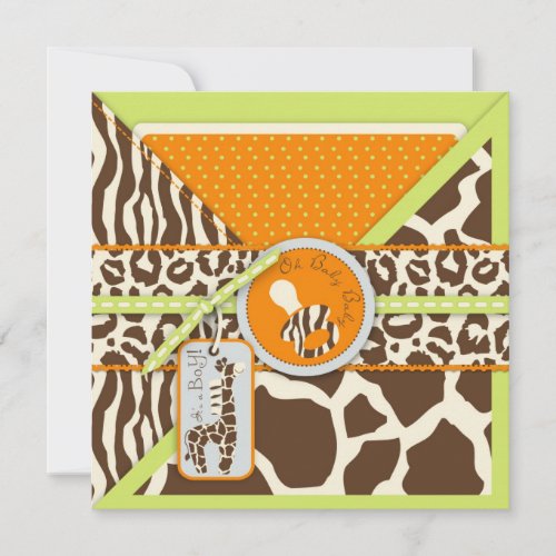 Safari Boy Green Square Invites
