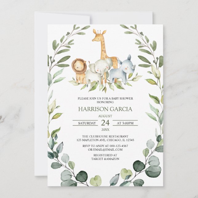 Safari Boy Jungle Animals Baby Shower Invitation (Front)