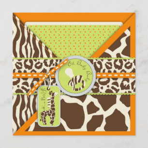 Safari Boy Orange Invitation Square
