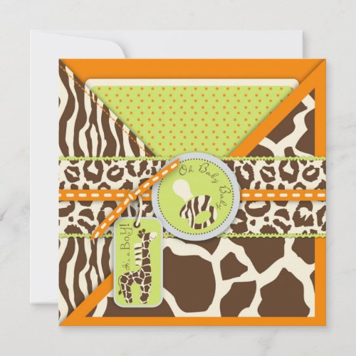 Safari Boy Orange Invitation Square