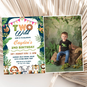 Safari Boy Two Wild 2nd Boy Birthday Photo Invitation